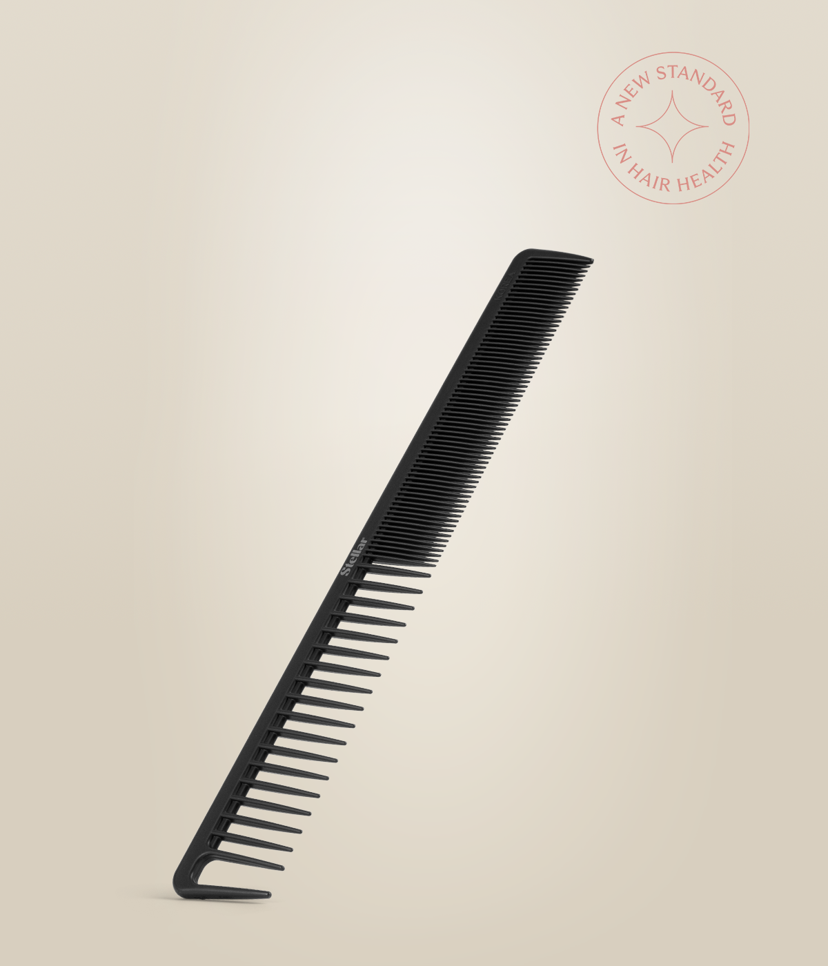Carbon Cutting Comb with wide teeth, fine teeth and a pointed end.